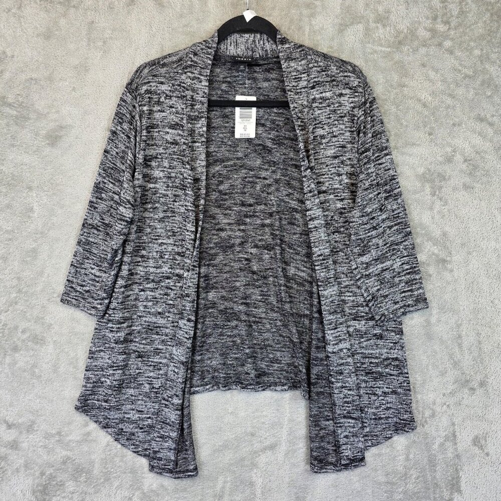 Torrid Cardigan Womens 00 M/L Black Gray Hacci Knit Open Front 3/4 Sleeve Penny